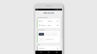 Les tâches de logistique peuvent être créées sur l’application. Écran de smartphone avec l’application Linde Truck Call