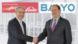  Haben eine strategische Partnerschaft geschlossen: Geschäftsführer Vertrieb, Christophe Lautray, für Linde Material Handling (links) und Geschäftsführer Fabien Bardinet für den Robotik-Spezialisten Balyo. 